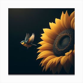 Bird On Sunflower Canvas Print