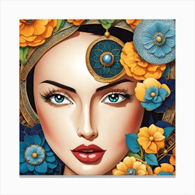 Egyptian Woman With Flowers Canvas Print