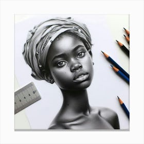 Black And White Drawing Of African Woman Canvas Print