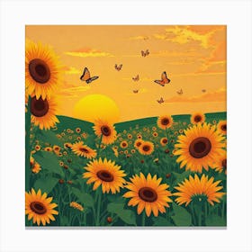 Sunflowers At Sunset Canvas Print