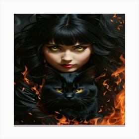 Default Black Cat Who Will Attack You With Fire Woman 0 Canvas Print