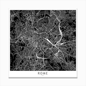 Rome Black And White Map Square Canvas Print
