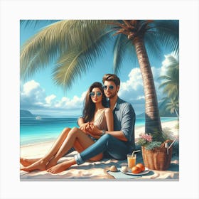 Couple of lovers under Palm tree 1 Canvas Print