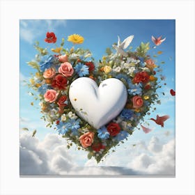 Heart With Flowers, Stunning Rendering of Painting Canvas Print