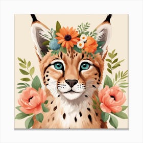 Floral Baby Lynx Nursery Illustration (44) Canvas Print