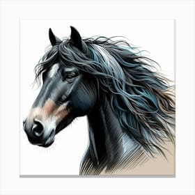 Black Horse Head Portrait Drawing 1 Canvas Print