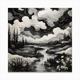 Landscape, Black and white Canvas Print