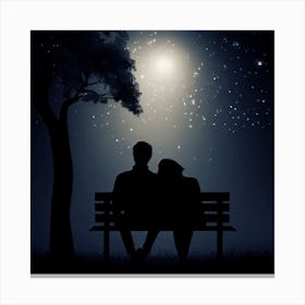 Couple Sitting On Bench At Night Canvas Print