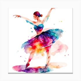 Vibrant Ballerina In All Blue Outfit Dancing With Splashes Of Color Canvas Print