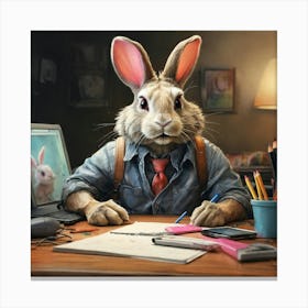 Rabbit At Desk 3 Canvas Print