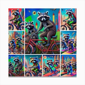 Raccoons On Bikes 1 Canvas Print