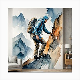 Water Colored Wall Painting Of A Mountain Climber Water Color Spray 32k Resolution 4205643813 Canvas Print