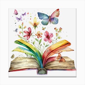 Watercolor Rainbow Book With Flower And Butterfly Canvas Print