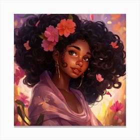 Melanin Queen in Afro Fashion and Flower Crown - Black Girl Magic Canvas Print