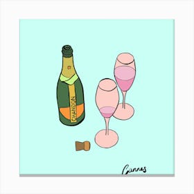 Champagne Bottle And Glasses Cannes Canvas Print
