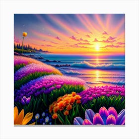 Sunset With Flowers 1 Canvas Print