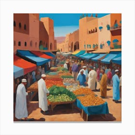 In Style of David Hockney. Outdoor Market in Marrakech Series. Canvas Print