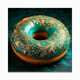 Firefly Ornate Turquoise Donut With Gold Floral Patterns 1622 (2) Canvas Print