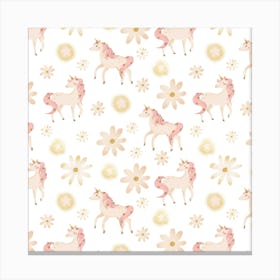 Pink Unicorns And Flowers Canvas Print