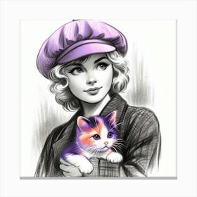 Girl With A Kitten Canvas Print