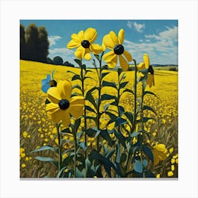 Yellow Flowers In Field With Blue Sky By Jacob Lawrence And Francis Picabia Perfect Composition B (4) Canvas Print