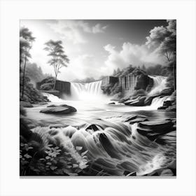 Waterfall In Black And White 1 Canvas Print
