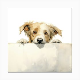 Dog Peeking Over A Sign 5 Canvas Print