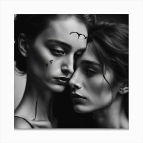 Black And White Portrait Of Two Women Canvas Print