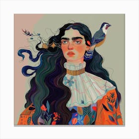 Girl With A Bird Canvas Print