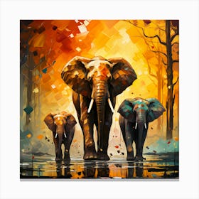 Elephants In The Rain Canvas Print