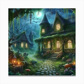 Haunted House At Night Canvas Print