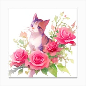 Cat With Roses5 Canvas Print