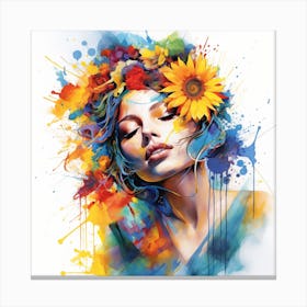 Girl With Sunflowers Canvas Print