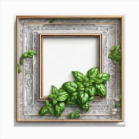 Photo Frame With Green Leaves Canvas Print