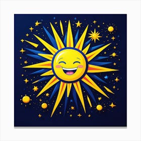 Lovely smiling sun on a blue gradient background 113 Canvas Print