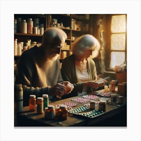 Elderly Couple In A Pharmacy Canvas Print