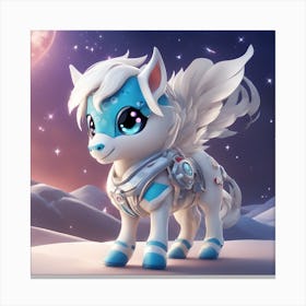 A Super Cute Chibi Zodiac Horse, In The Universe, With Snowwhite Shiny Fur, Happy Smile, Happy Smile (1) Canvas Print