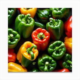 Colorful Peppers On Black Background 10 Canvas Print