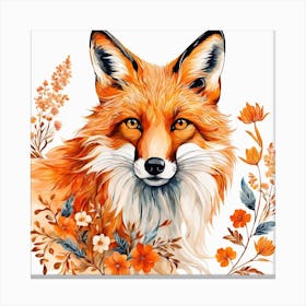 Floral Fox Portrait Painting (13) Canvas Print