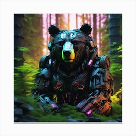 Robot Bear In The Forest Canvas Print