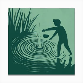 Man Fishing In A Pond Canvas Print