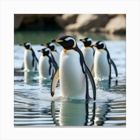 Penguins In The Water Canvas Print