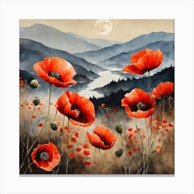 Poppy Landscape Painting (6) Canvas Print