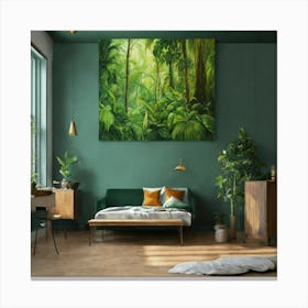Oil Painted Realistic Mural Of Green Tropical Rain (1) Canvas Print