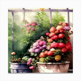 Watercolor Greenhouse Flowers 41 Canvas Print