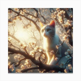 Cat In Blossoming Cherry Tree Canvas Print