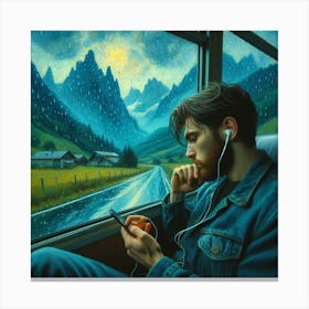 Man Listening To Music On A Train Canvas Print