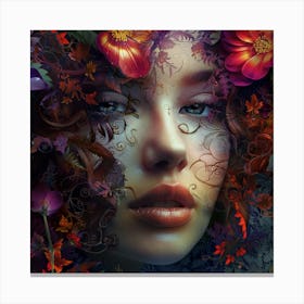 Woman With Flowers On Her Head Canvas Print