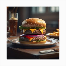 Hamburger On A Plate 150 Canvas Print