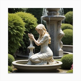 93 Garden Statuette Of A Low Kneeling Blonde Woman With Clasped Hands Praying At The Feet Of A Statuet Canvas Print